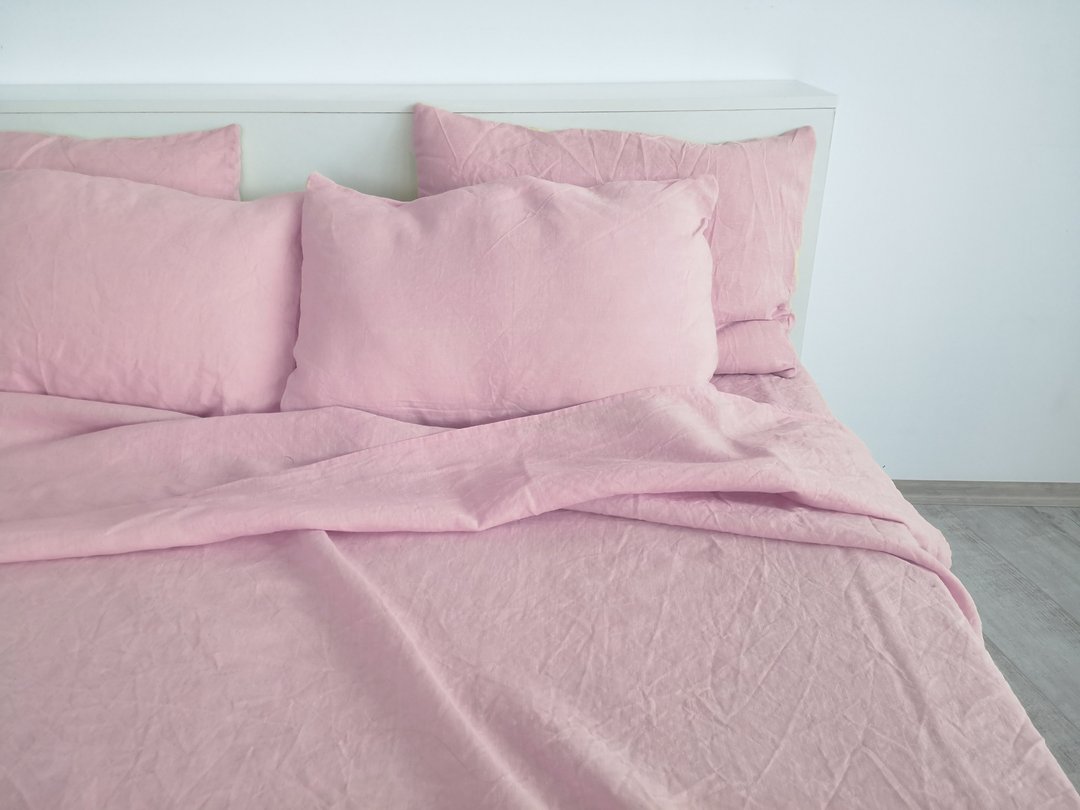 Sakura pink linen sheet set / Flat+fitted sheet+2 pillowcases / Pink bedding - 寝具 - 亚麻 粉红色
