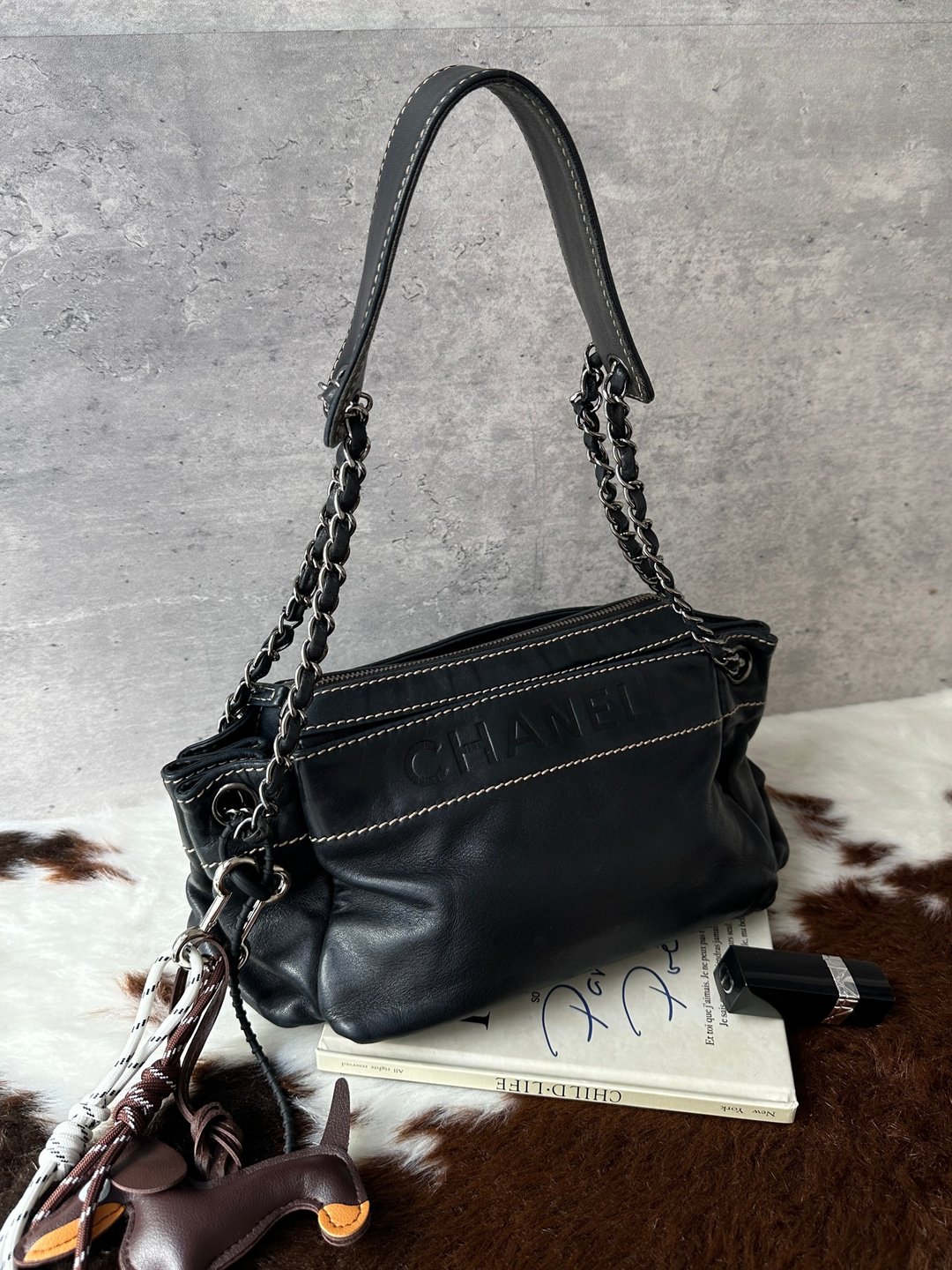 中古包 CHANEL 香奈儿 小牛皮链条肩背包 - 手提包/手提袋 - 真皮 黑色