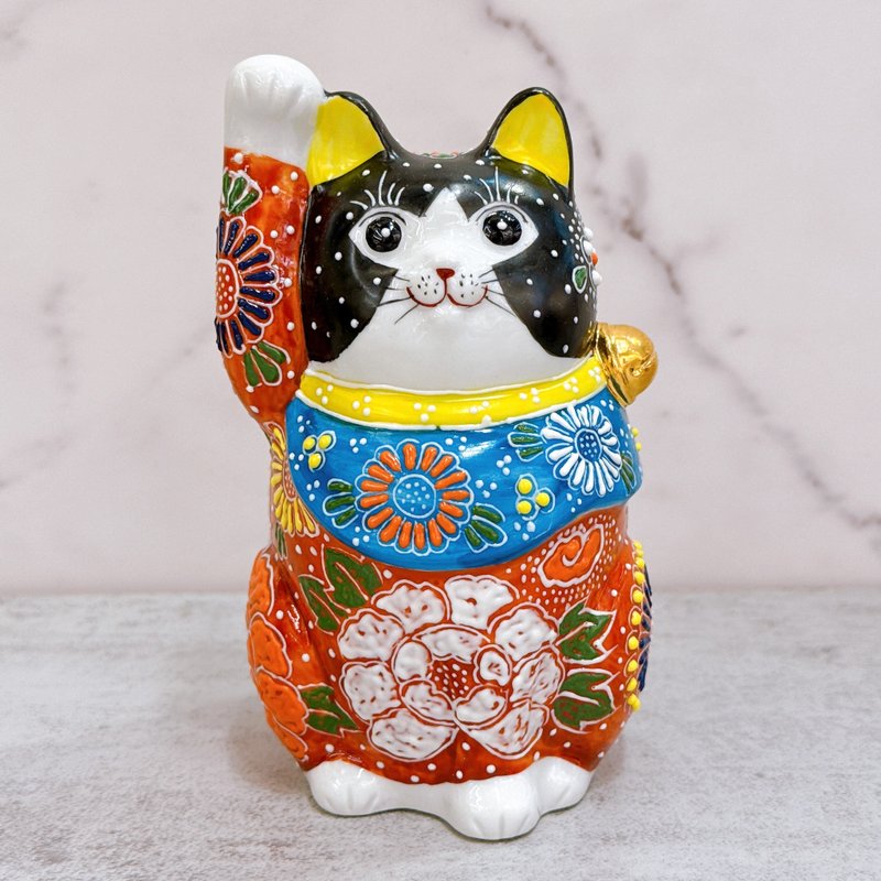 【牡耀福笑】日本九谷烧招财猫 | 牡丹黑猫 - 摆饰 - 瓷 多色