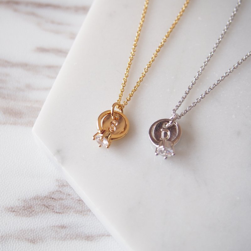 金银2件套装・我愿意・迷你戒指定制化英文字母・项链项链 - 项链 - 其他金属 金色