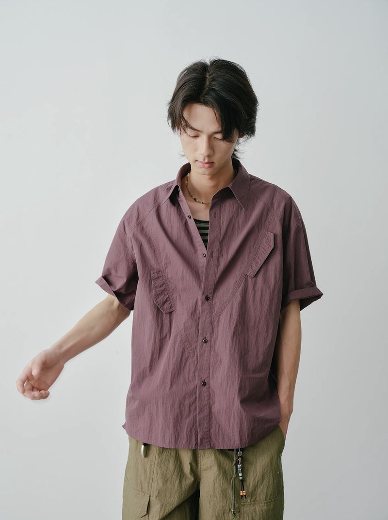 就酱紫 分割解构设计短袖衬衫 - 男装衬衫 - 其他材质 紫色