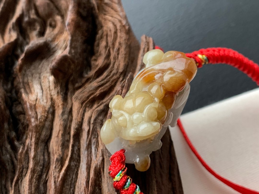 快速出货 免费开光 天然A货缅甸玉翡翠招财貔貅手链 黄翡 蜜糖黄 - 手链/手环 - 玉石 多色