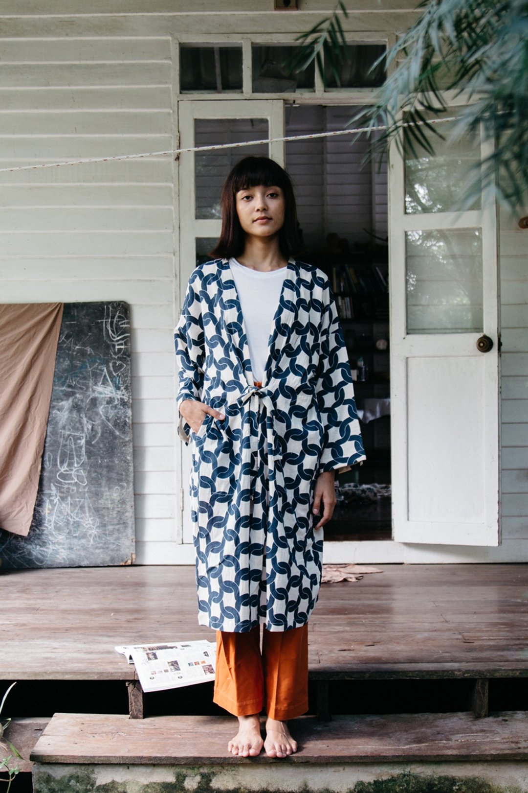 Mulmul chain long cardigan - 女装休闲/机能外套 - 棉 蓝色