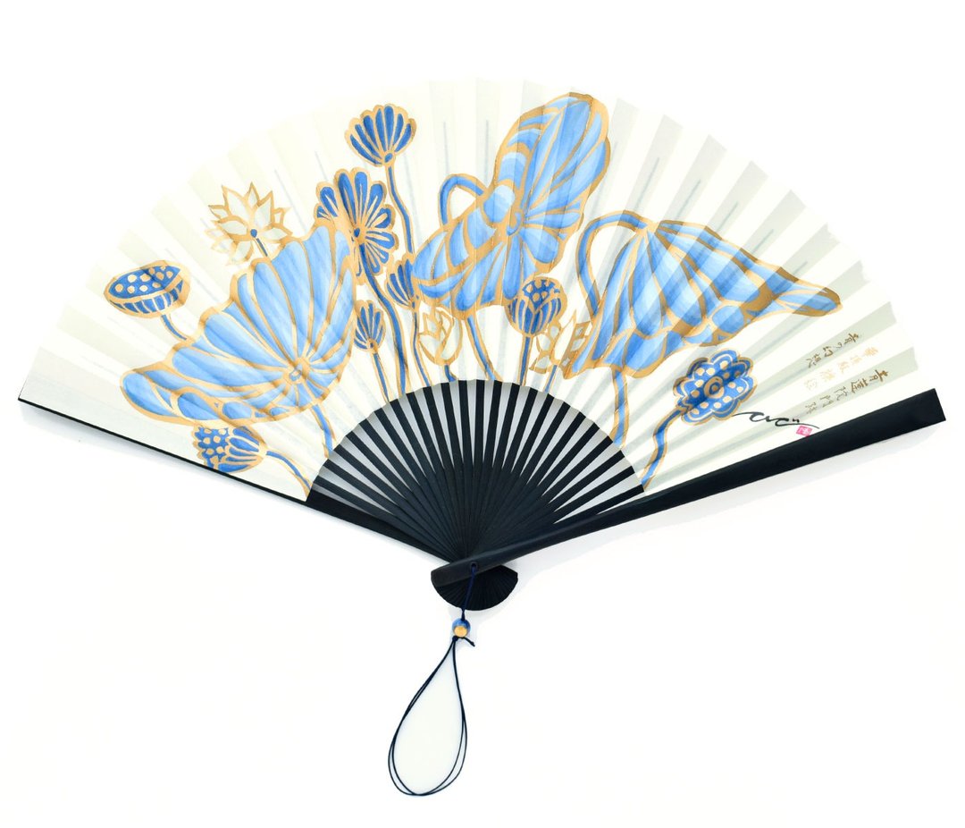 青莲院隔扇画扇子 蓝色幻想 - 扇子 - 纸 蓝色