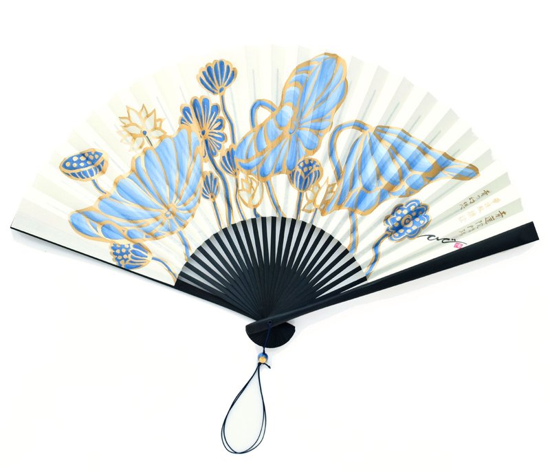 青莲院隔扇画扇子 蓝色幻想 - 扇子 - 纸 蓝色