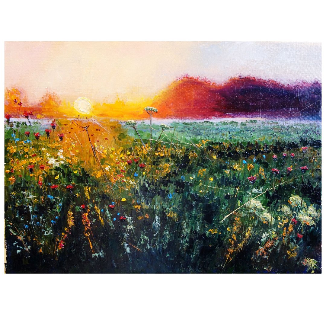 Wildflower Painting Oil Landscape Original Art 油畫原作 Meadow Artwork - 海报/装饰画/版画 - 其他材质 多色