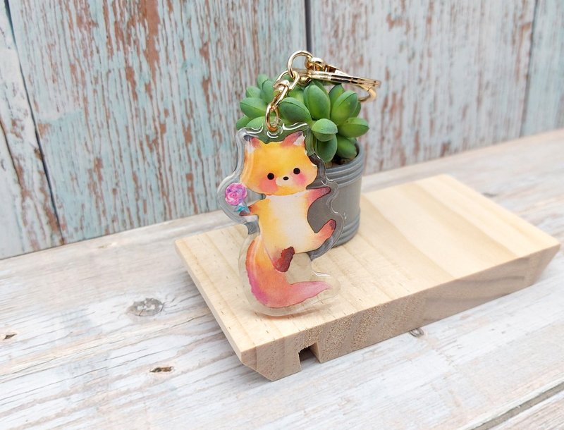 狐狸与玫瑰-滴胶吊饰 - 钥匙链/钥匙包 - 压克力 