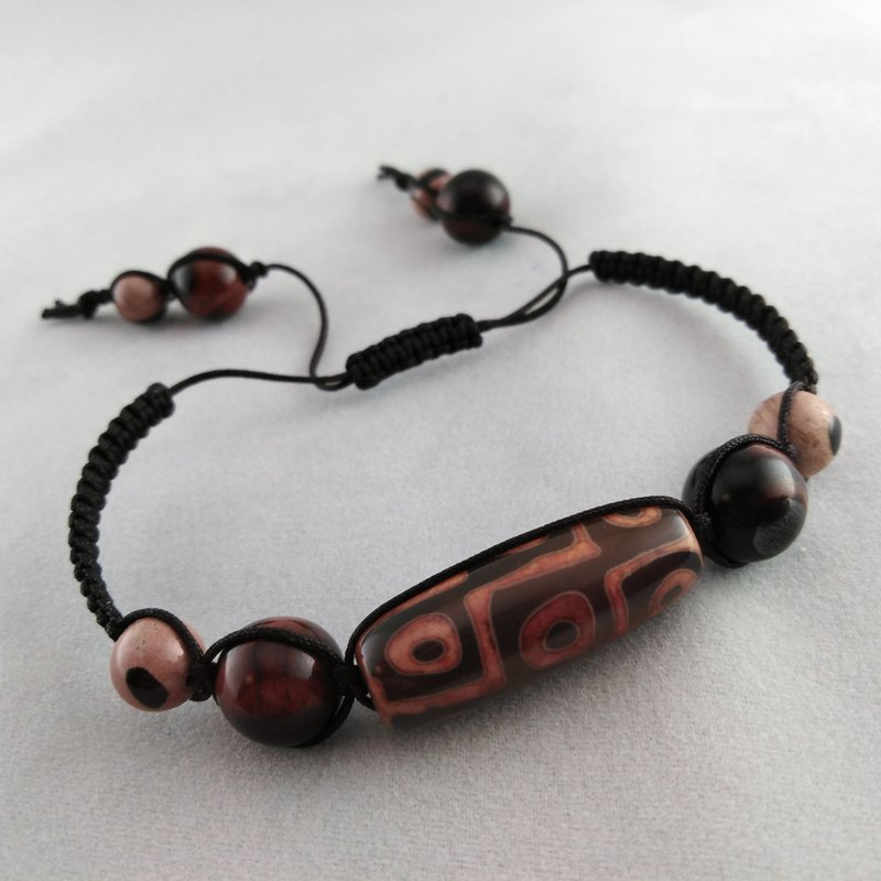 Shamballa Bracelet with Agate DZI bead and with Ural Gray Jasper - 手链/手环 - 石头 咖啡色