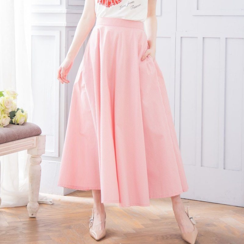 简约百搭纯棉口袋A字裙   红 - 裙子 - 棉．麻 红色