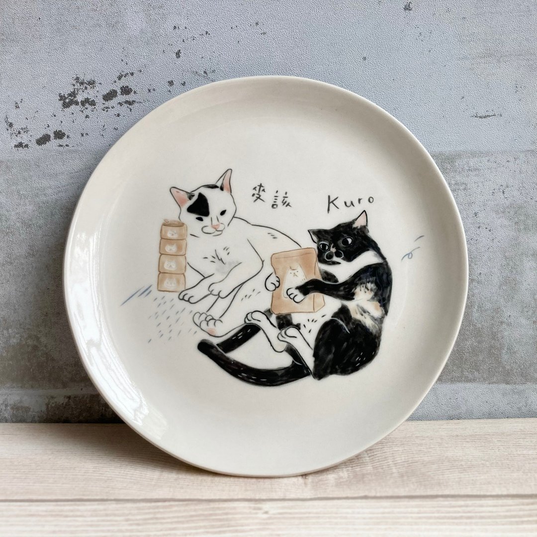 宠物插画定制盘 似颜绘 猫 狗 定制化 手绘插画 陶瓷 - 盘子/餐盘/盘架 - 瓷 白色