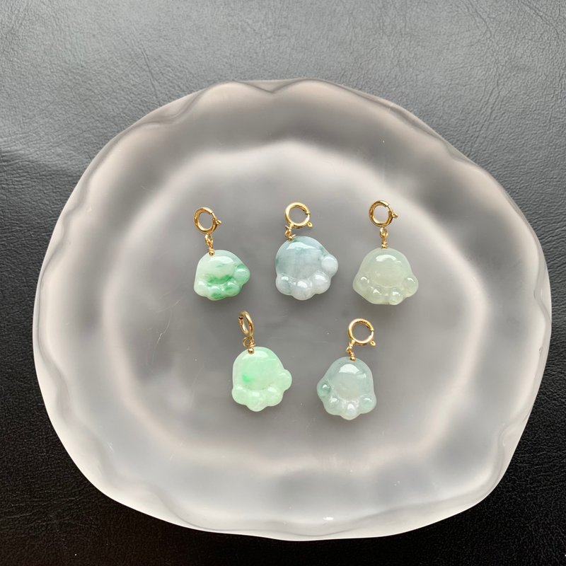 天然缅甸玉翡翠 小滴溜 随意扣 猫抓 猫掌  14kgf注金叩头 吊坠 - 吊饰 - 玉石 多色