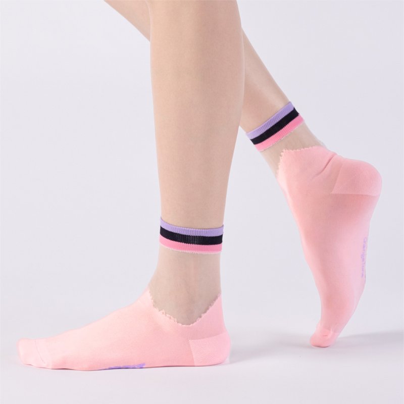 三层夹心 透明纱中筒袜 - 浅粉(M) - 袜子 - 棉．麻 粉红色