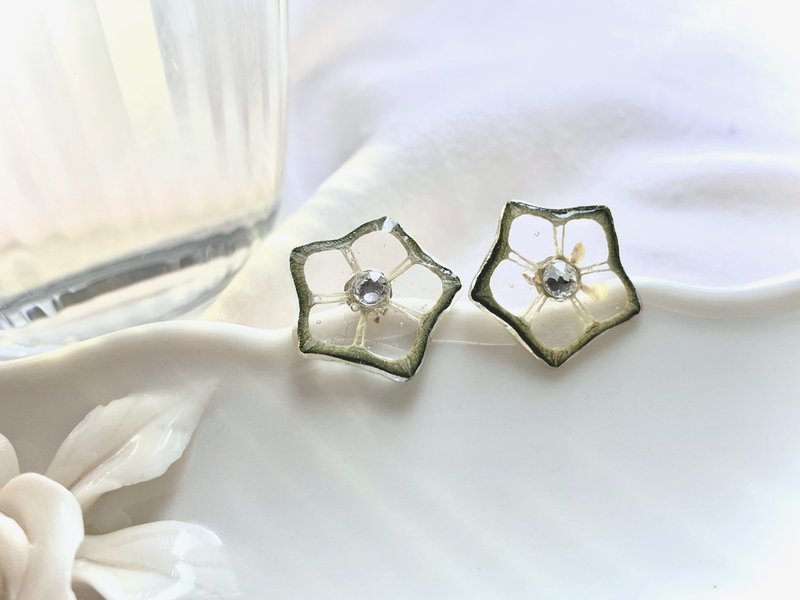 【营养小清新】真秋葵耳环 施华洛水晶 纯银 纯素 - 耳环/耳夹 - 纯银 