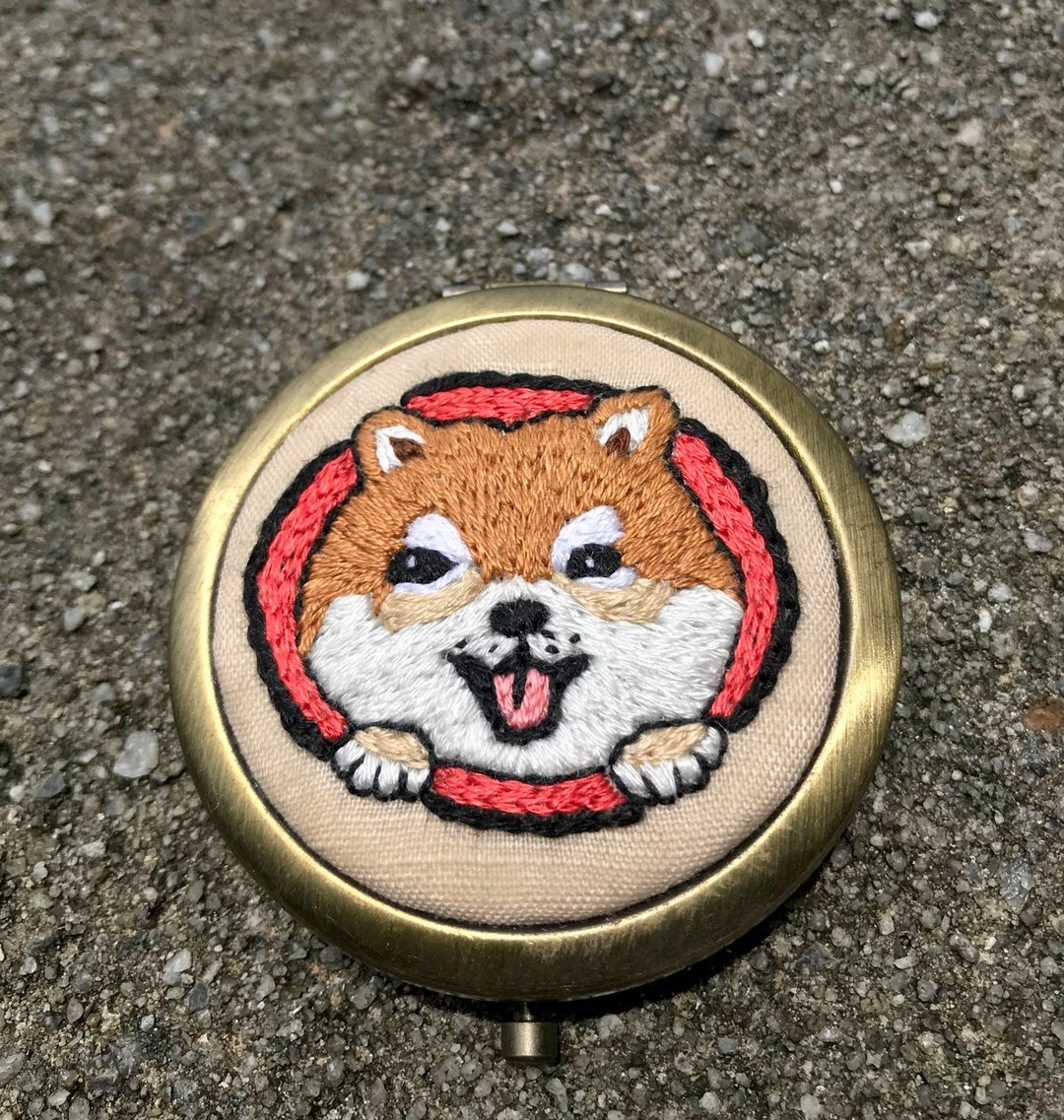 【Off-season sale】Pocket Mirror / Kawaii Shiba Inu - 彩妆刷具/镜子/梳子 - 亚麻 橘色