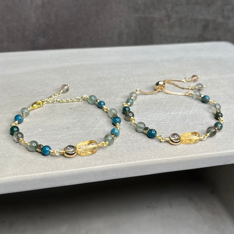 貔貅造型黄水晶超七配珠蓝磷灰绿幽灵交错手工绕线手链邻手作 - 手链/手环 - 水晶 绿色