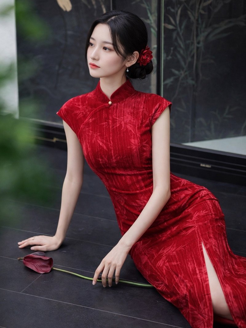 新中式紅色旗袍 短袖立領敬酒服新娘禮服裙 氣質洋裝 - 旗袍 - 其他人造纤维 红色