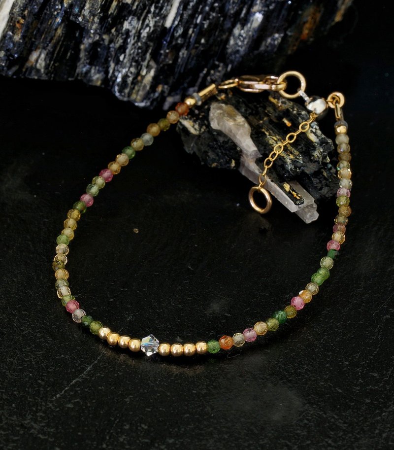 曰本 Cenfill 钢丝 碧玺 14K包金 GF Swarovski 水晶手链 - 手链/手环 - 宝石 