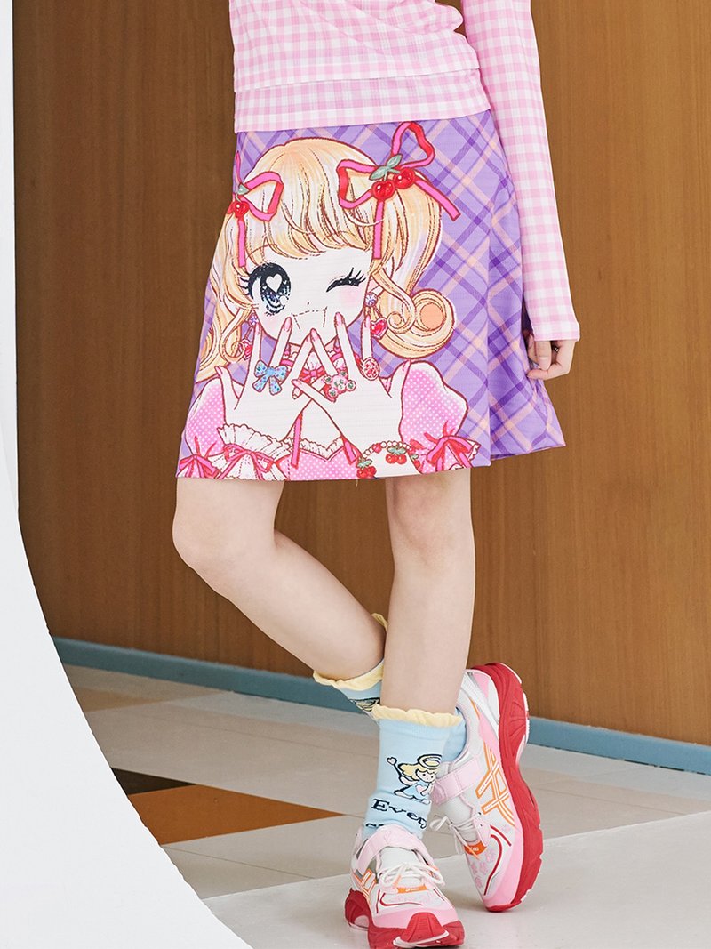 紫色美少女格子印花短裙 复古可爱甜辣 - 裙子 - 其他材质 多色