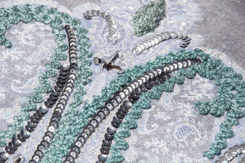 喀什米尔Cashmere/水煮羊毛披肩/针织围巾/刺绣围巾/羊绒披巾-花 - 围巾/披肩 - 羊毛 多色