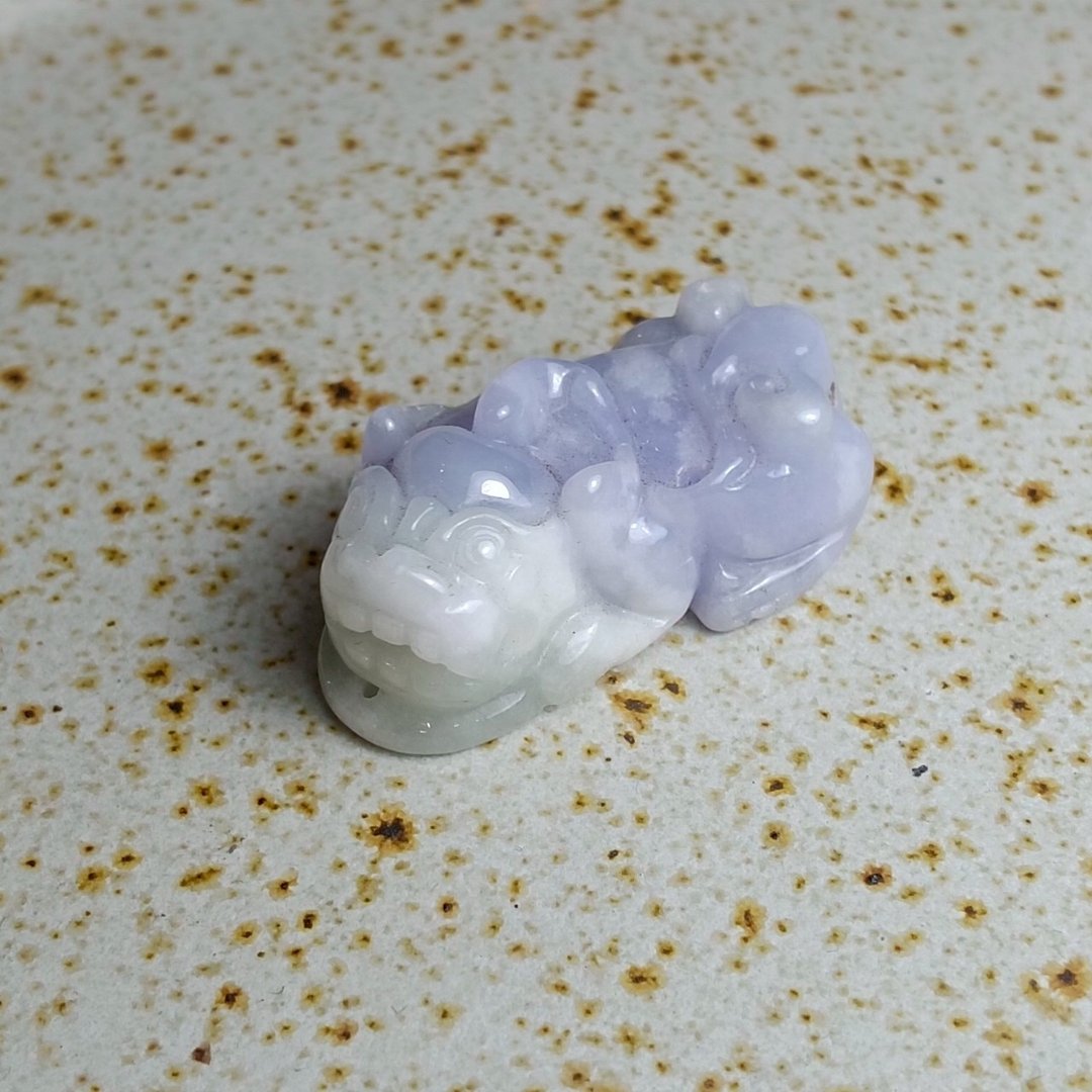 J0114天然翡翠A货 . 细糯紫罗兰春带彩貔貅.招财开运.挂饰. - 摆饰 - 玉石 