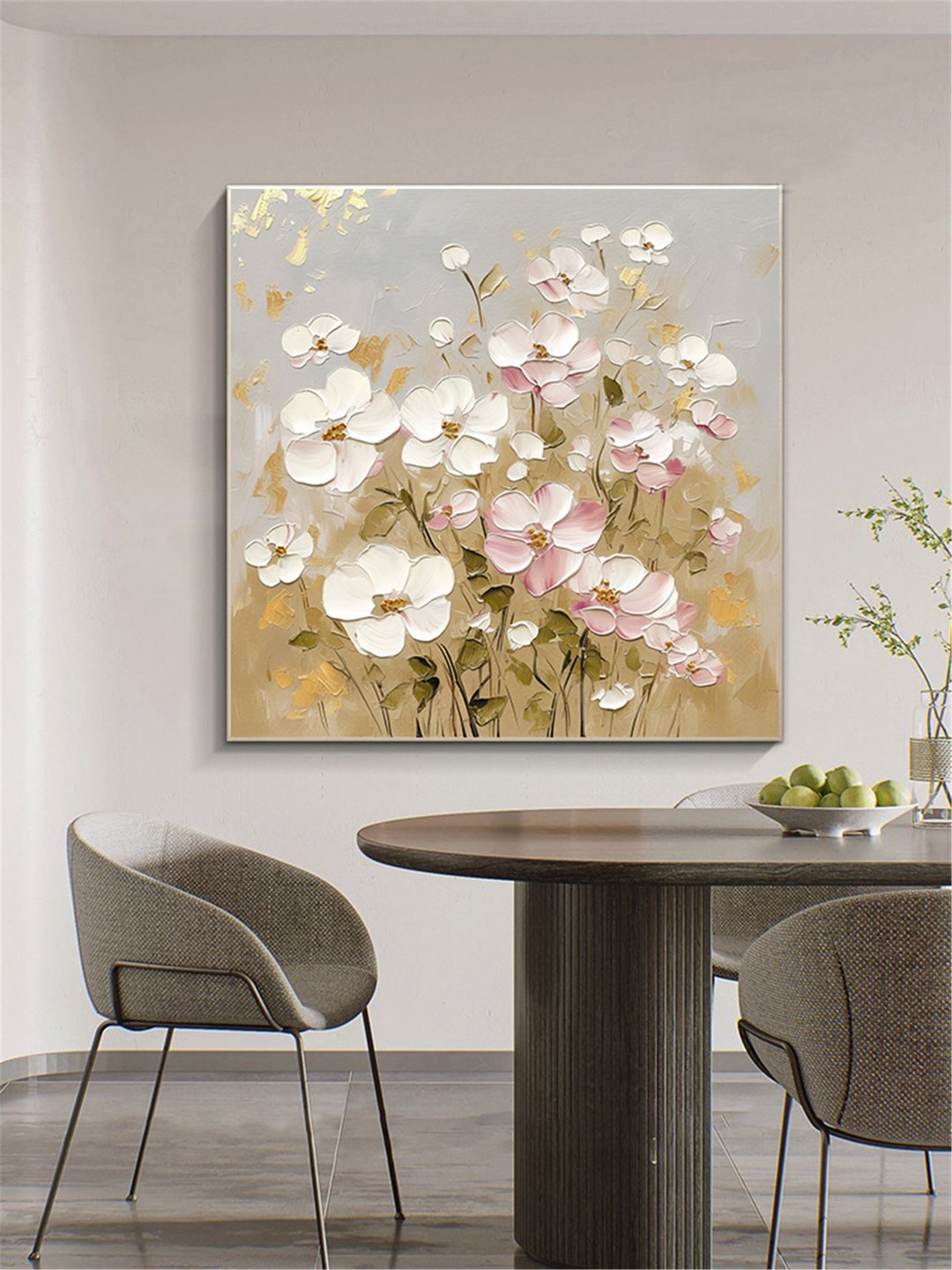 花语 手绘花卉装饰画肌理抽象画餐厅客厅挂画现代田园风治愈风 - 海报/装饰画/版画 - 亚麻 粉红色