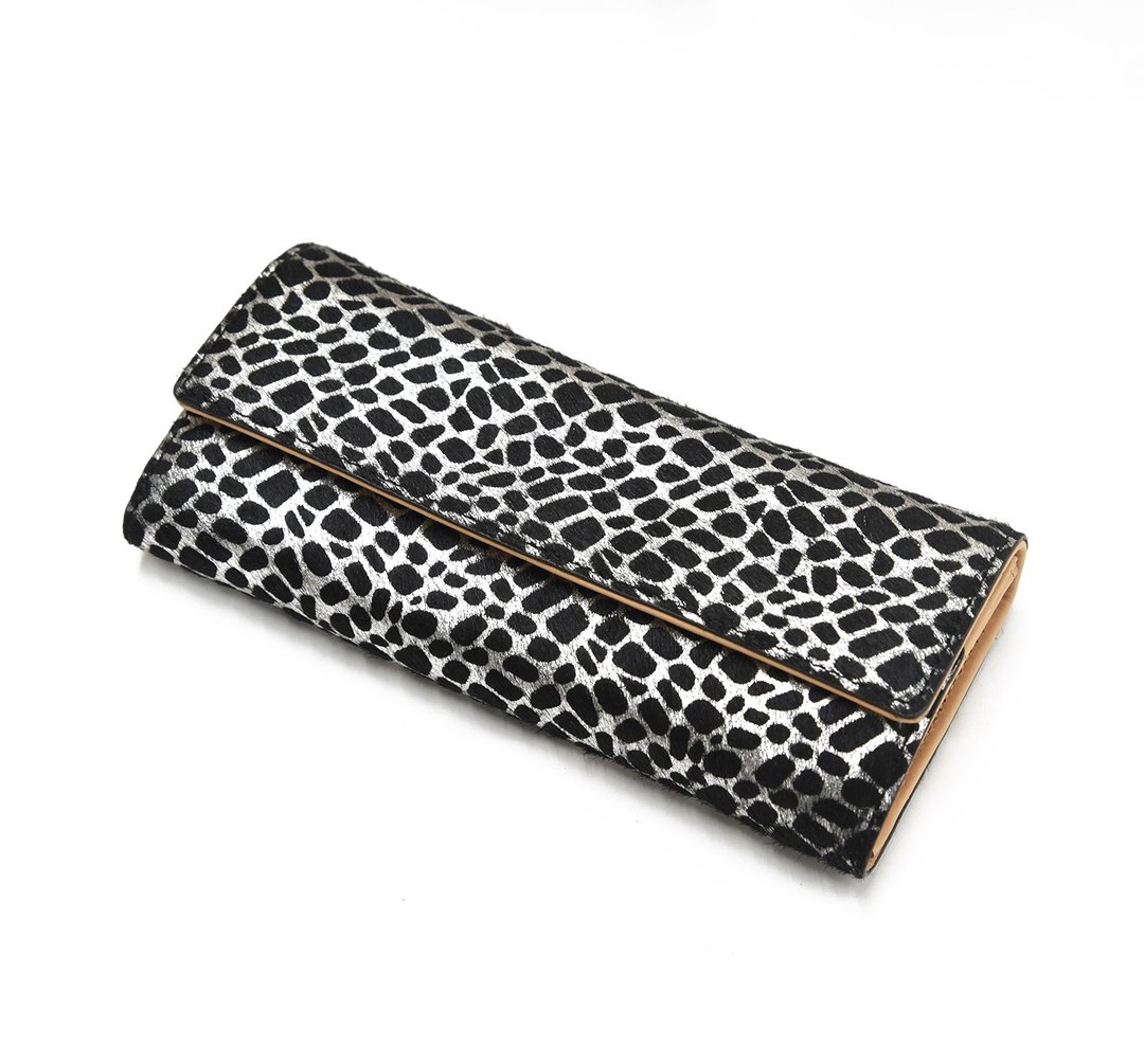 Short fur Garcon wallet Long wallet 20 cards Named leather with hair Cowhide Genuine leather Fur [tile] TOW009 - 皮夹/钱包 - 真皮 黑色