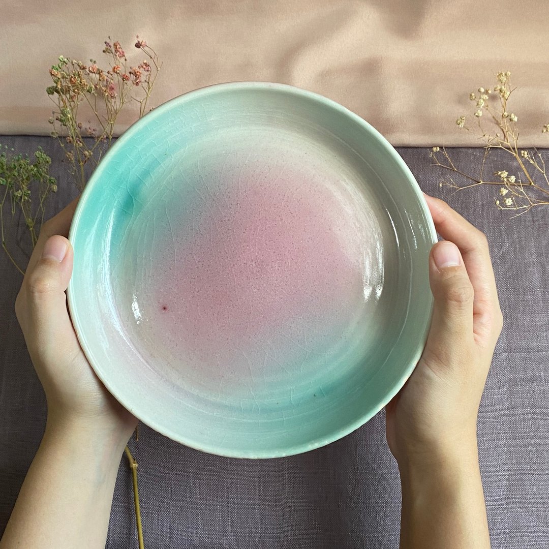 釉名x樱花的眼泪x手工陶瓷盘 瓷器盘子 甜点盘 菜盘 - 盘子/餐盘/盘架 - 瓷 粉红色