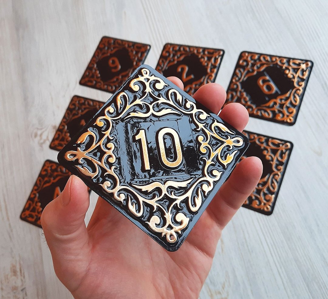 Black brass door number plate 10 - Soviet address sign vintage square shape - 门帘/门牌 - 其他金属 黑色
