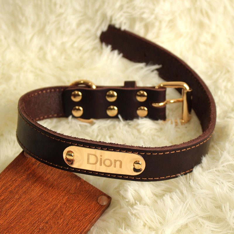 Me And My Pet|订制刻字狗狗牛皮项圈|雕刻 - 项圈/牵绳 - 真皮 
