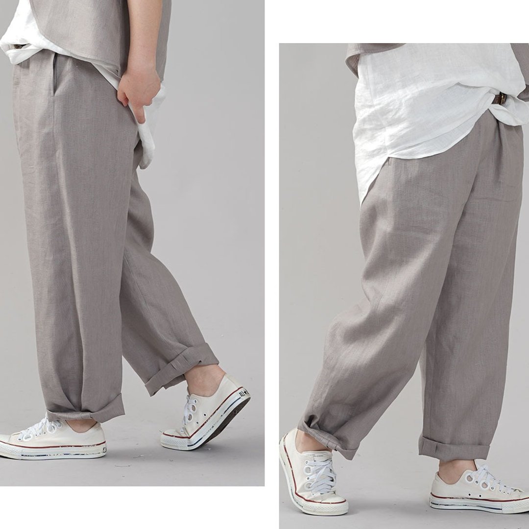 wafu - 純亞麻褲子 Midweight Linen Ball Pants / Ash Pearl b013g-asp2 - 女装长裤 - 亚麻 灰色