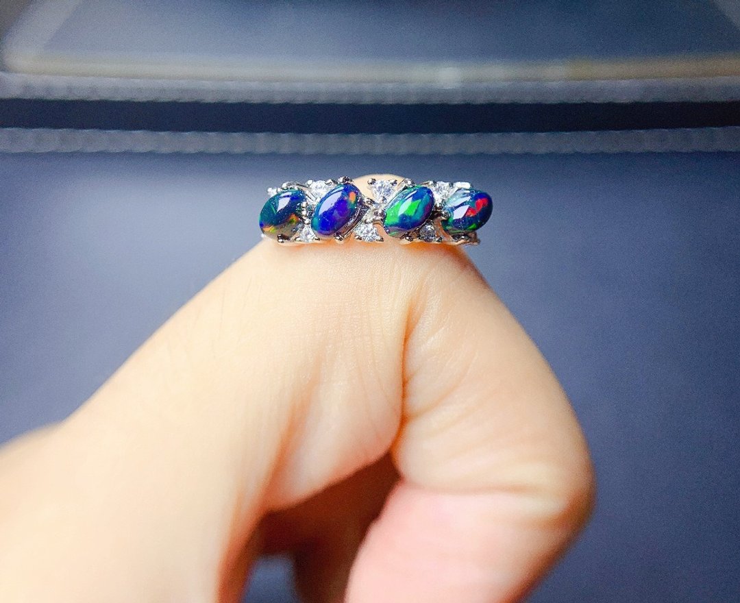 Black Opal Ring, Opal Silver Ring, Natural Opal, Genuine Opal, Opal Jewelry - 戒指 - 其他金属 银色