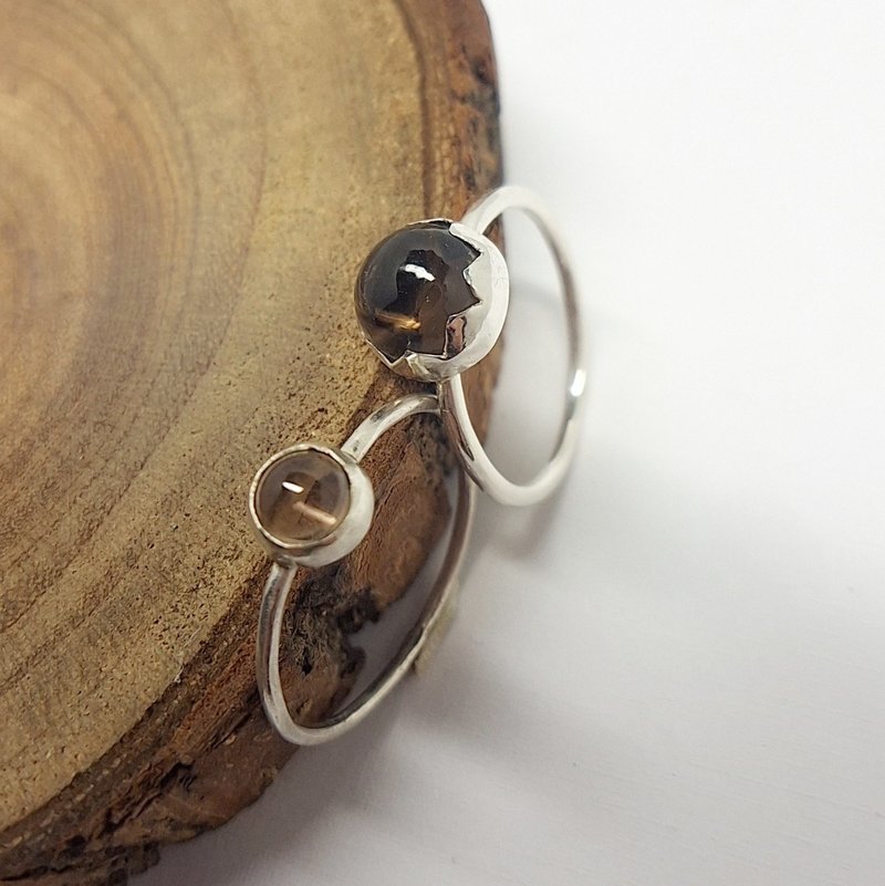 时晴金工  | 暮春的含蓄花朵 | 茶晶银戒 - 戒指 - 纯银 银色