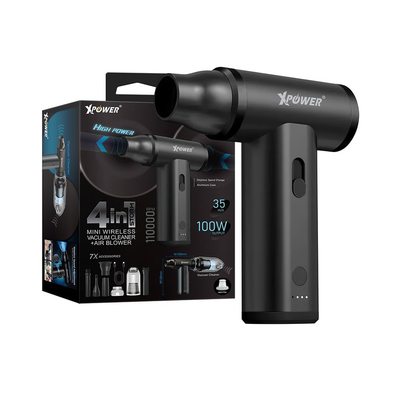 XPower STORM 4合1无线迷你充电吹风机 +吸尘机+电泵+抽真空 - 其他 - 其他金属 黑色