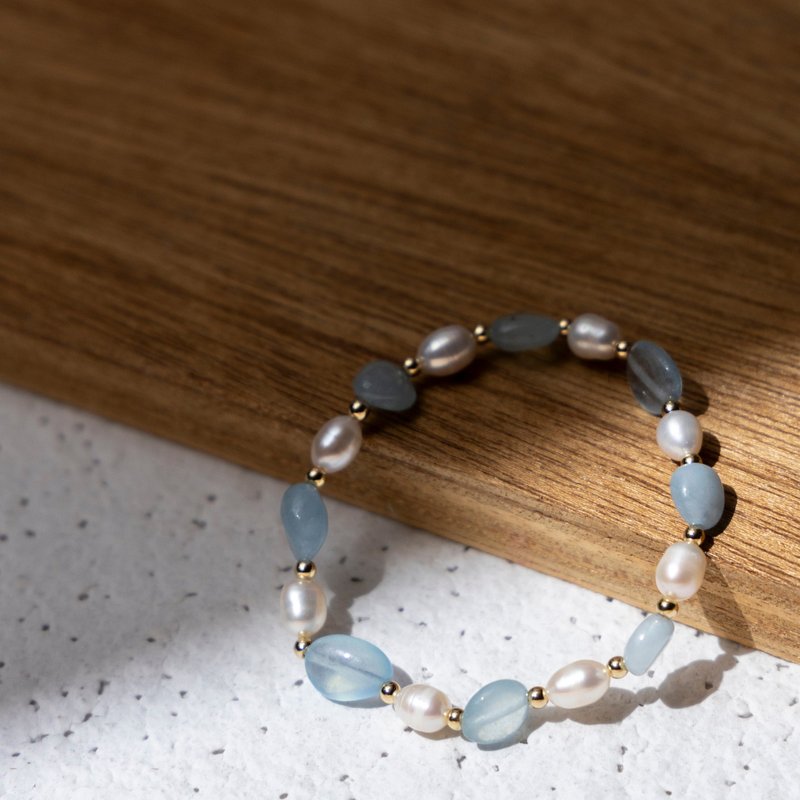 【Montagne】Pearl | 海蓝宝手链 | 弹力绳款 - 手链/手环 - 水晶 