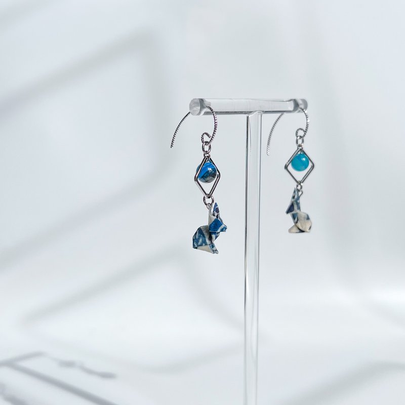 Chearrings | Origami 日本和纸 手工折纸 小兔耳环 | 款式R001 - 耳环/耳夹 - 纸 蓝色