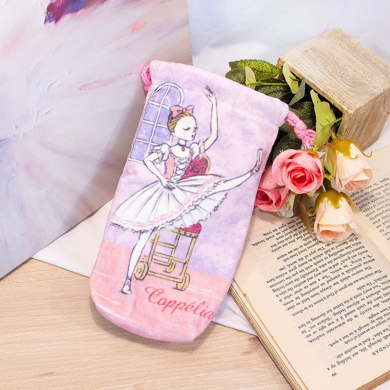 伊之珂芭蕾 │柯佩利亚 束口袋 - 随行杯提袋/水壶袋 - 棉．麻 粉红色