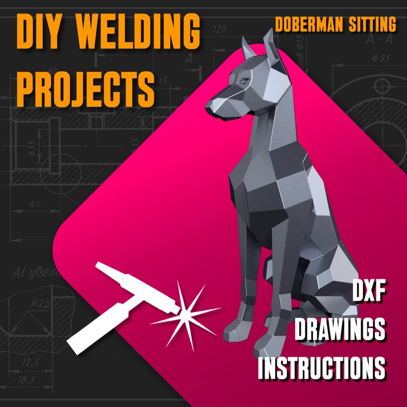 焊接项目计划图杜宾犬坐姿（DXF、PDF） - 图文模板设计 - 其他材质 
