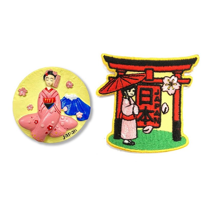 日本 富士山和服少女质感磁铁+日本  和服少女鸟居刺绣【2件组】 - 冰箱贴/磁贴 - 橡胶 多色