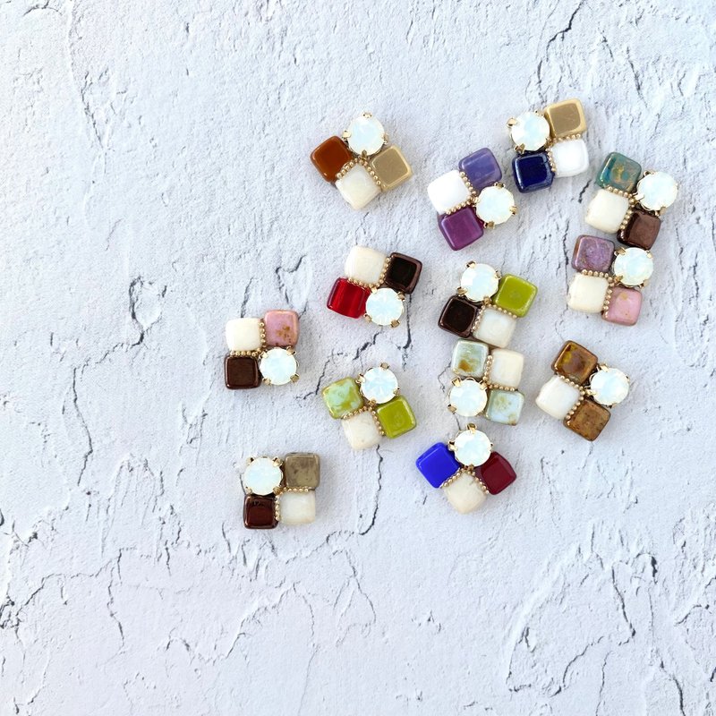 tile - 耳环/耳夹 - 玻璃 多色