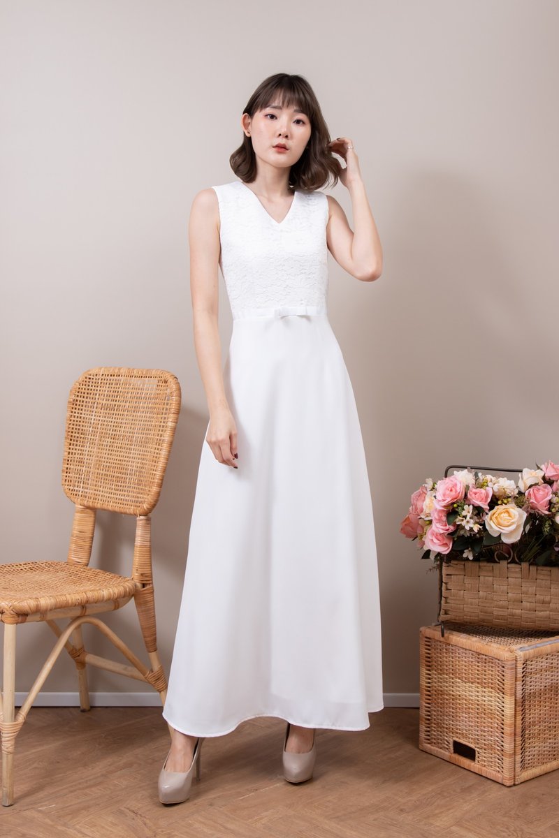 White Dress Minimal wedding dress vintage style sleeveless party dress bridal - 洋装/连衣裙 - 聚酯纤维 白色
