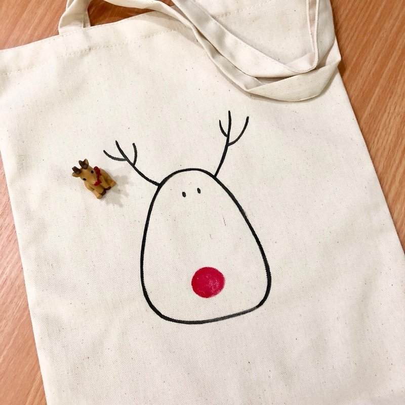 手绘帆布包-大红鼻麋鹿/交换礼物 - 手提包/手提袋 - 其他材质 红色