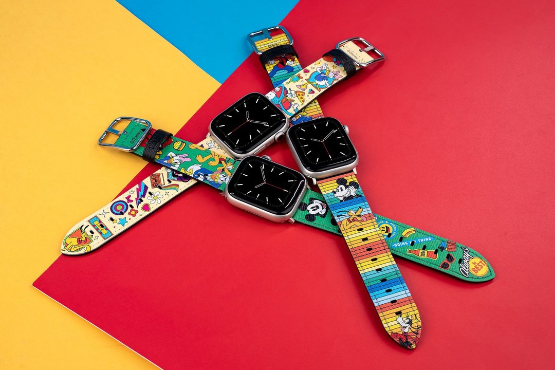 迪士尼米奇老鼠十字压纹牛皮革Apple Watch真皮表带Series 1-8,SE - 表带 - 真皮 