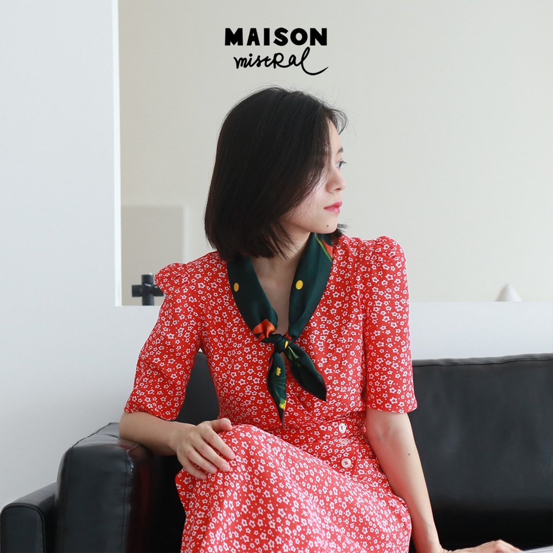 Maison Mistral 艺术家原创插画天堂鸟系列  墨绿色丝巾真丝方巾 - 丝巾 - 丝．绢 绿色