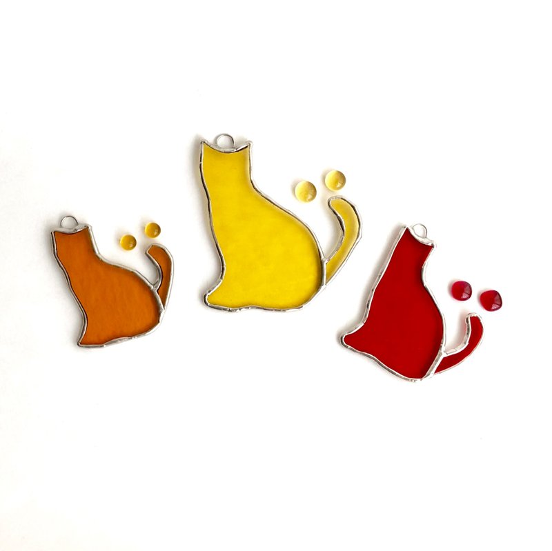 Stained glass sun catcher Trois chats 3 pieces - 墙贴/壁贴 - 玻璃 黄色