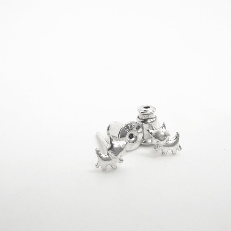 E7款-925纯银耳针(1对)-小狐狸造型 - 耳环/耳夹 - 纯银 银色