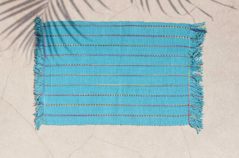 手感织布桌垫/餐垫/编织感餐垫/Boho民族风餐垫-蓝色天空彩虹条纹 - 餐垫/桌巾 - 棉．麻 蓝色