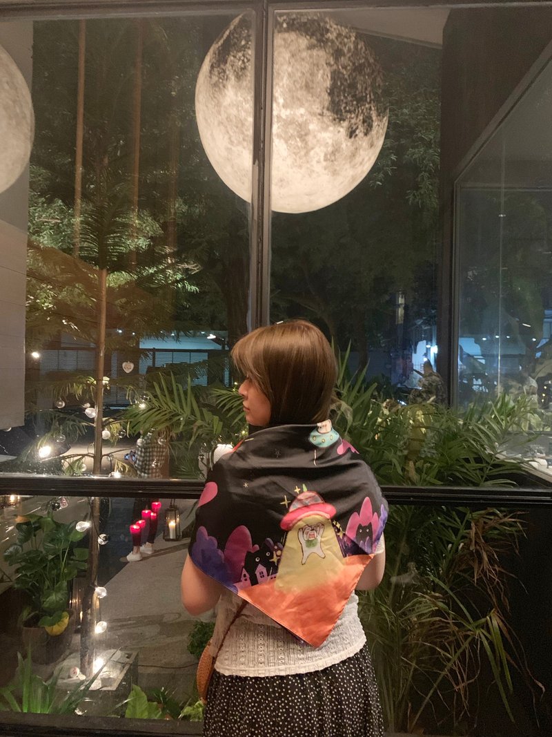 小彤画集 - 白熊与UFO外星好友 - 90cm 大方巾 丝巾 - 丝巾 - 丝．绢 紫色