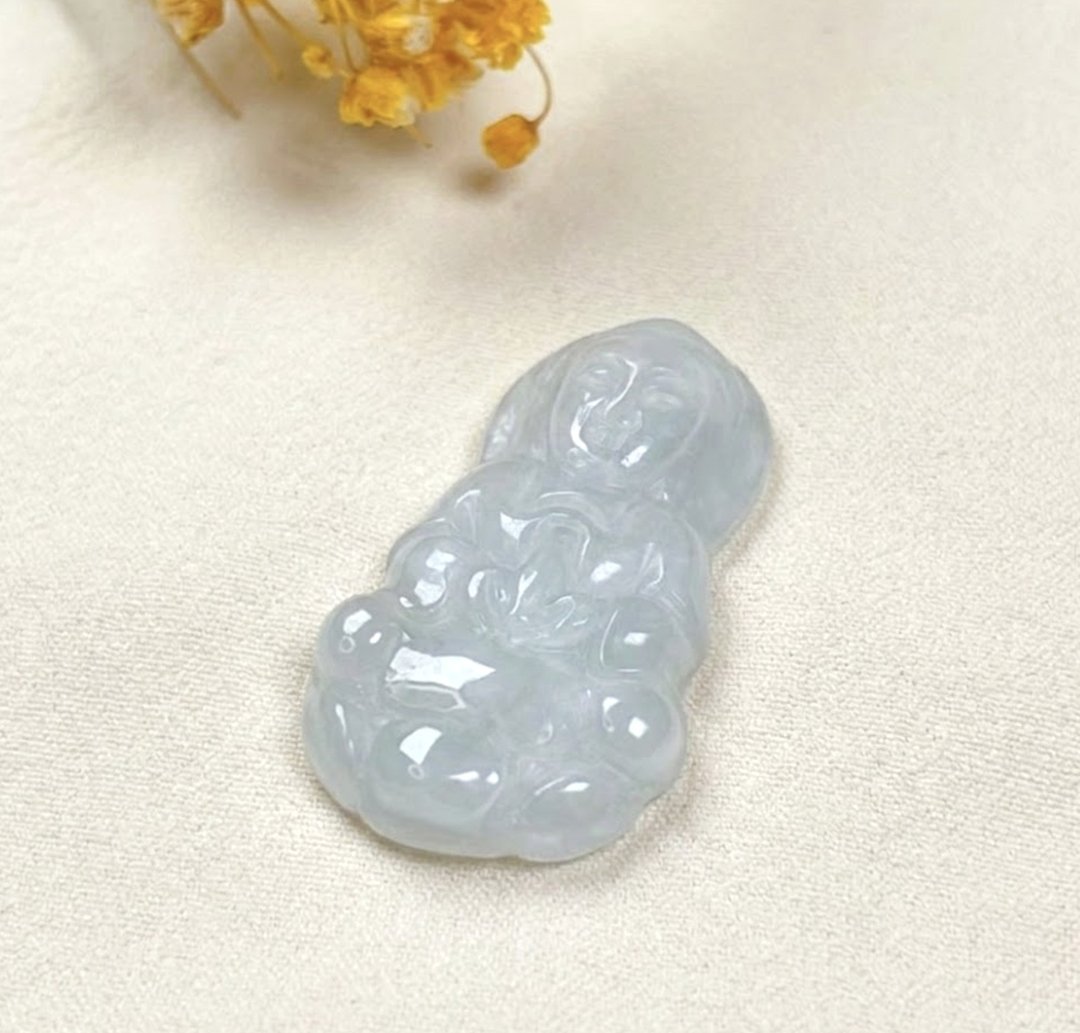 白翡翡翠宝瓶观音菩萨项链 | 天然缅甸玉翡翠A货 | 送礼 - 项链 - 玉石 白色