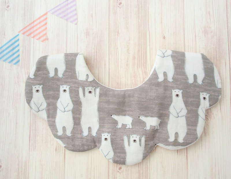 BABY GIRL BIB, Saliva Towel, Polar Bear, Beige Grey, Japanese Double Gauze, 口水巾 - 围嘴/口水巾 - 棉．麻 白色