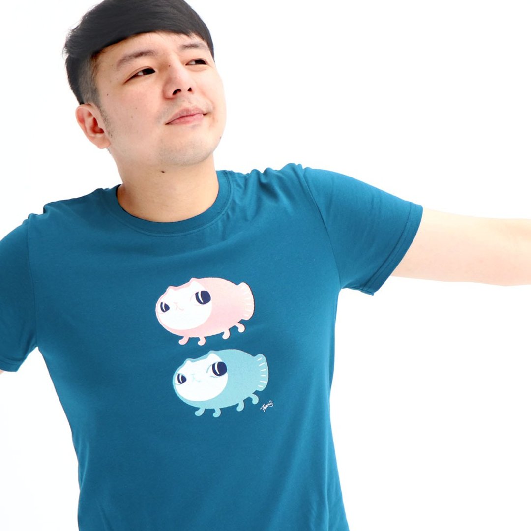baby fishcat - Elio中性短袖 tshirt - 男装上衣/T 恤 - 棉 蓝色